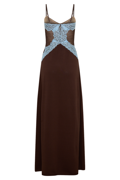 Bray Knit & Lace Maxi Dress - Chocolate/Blue