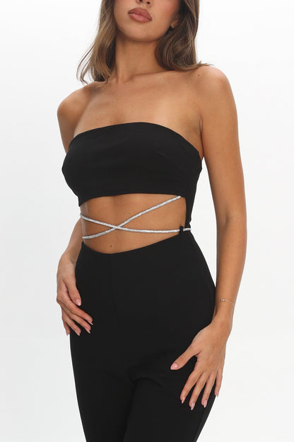 Nohemi Strapless Diamante Jumpsuit Black