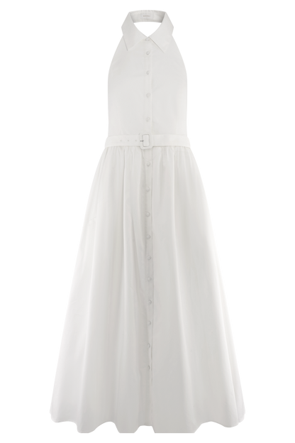 Cindy Collared Midi Dress - White