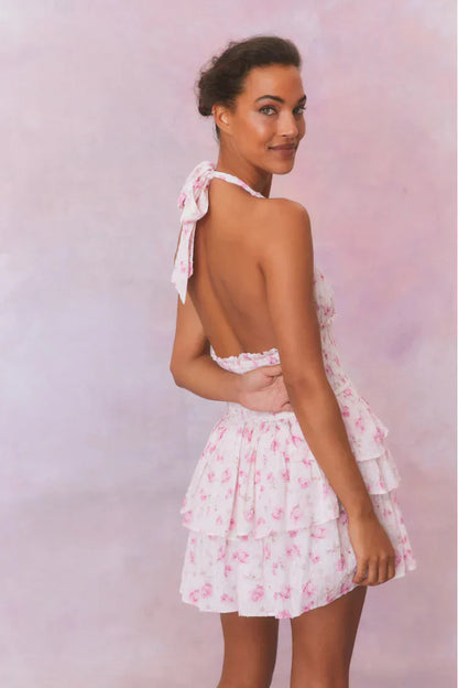 Deanna Fragrance Print Halter Mini Dress-STERLING DUSK