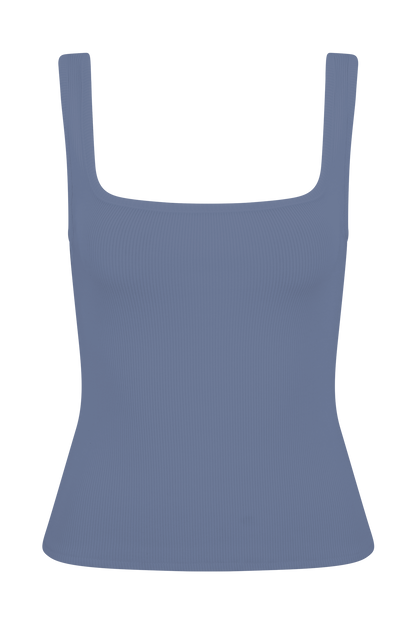 Aisling Ribbed Square Neck Sleeveless Top - Cornflower Blue