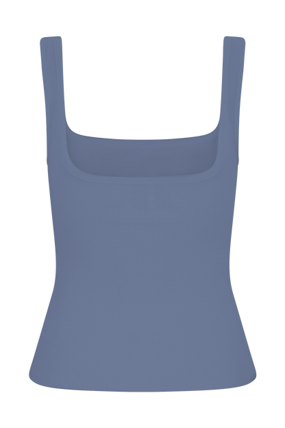 Aisling Ribbed Square Neck Sleeveless Top - Cornflower Blue
