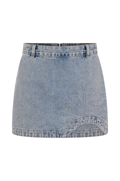 Alessia Embroidered Denim Mini Skirt - Light Vintage