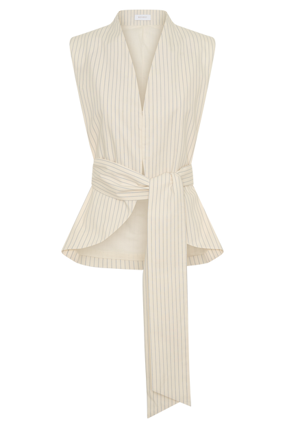 Alina Waist Tie Sleeveless Top - Stripe
