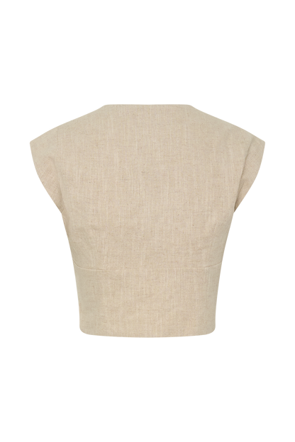 Anahita Linen Front Bows Short Sleeve Top - Natural