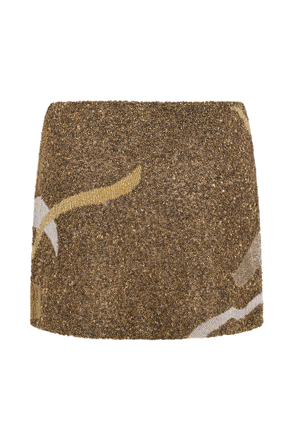 Asher Hand Beaded Abstract Mini Skirt - Gold