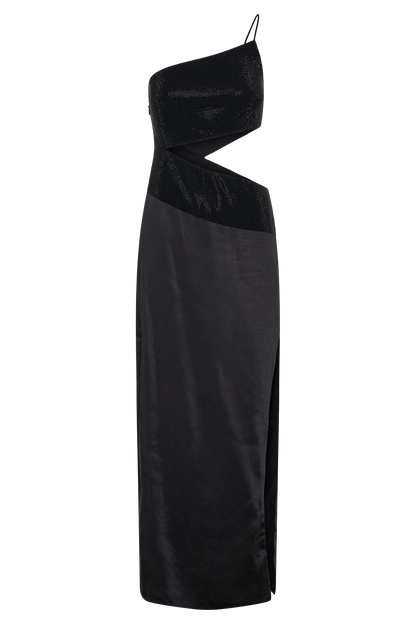 Athena One Shoulder Diamante Maxi Dress - Black