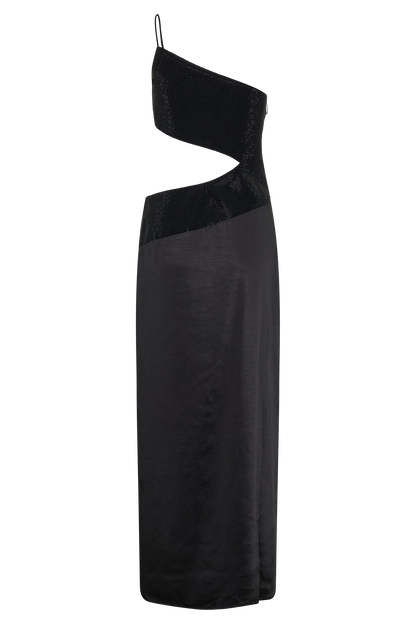Athena One Shoulder Diamante Maxi Dress - Black