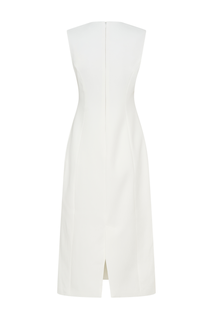 Audrine Suiting Sleeveless Midi Dress - Ivory