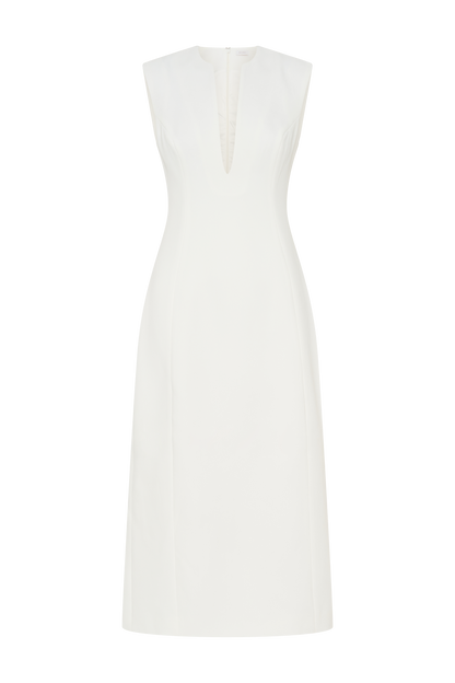 Audrine Suiting Sleeveless Midi Dress - Ivory