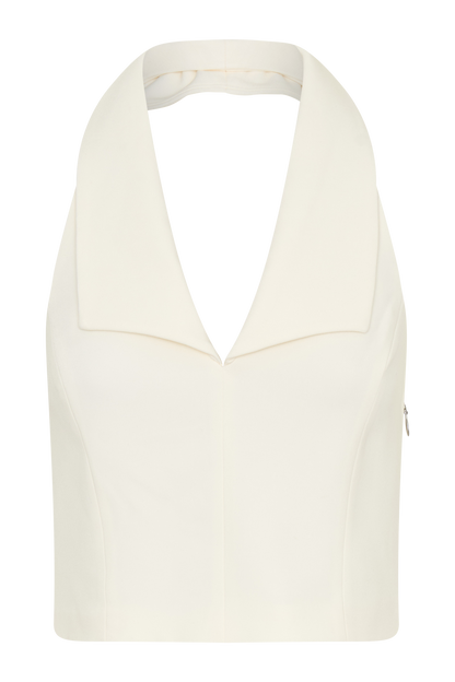 Calla Collared Sleeveless Halter Top - Ivory