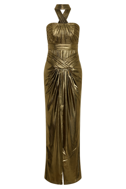 Clemence Plisse Maxi Dress - Gold