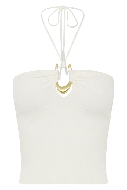 Dimitri Knit Halter Top With Hardware - Ivory