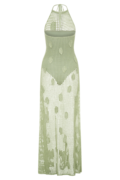 Elfie Crochet Halter Maxi Dress - Pastel Green