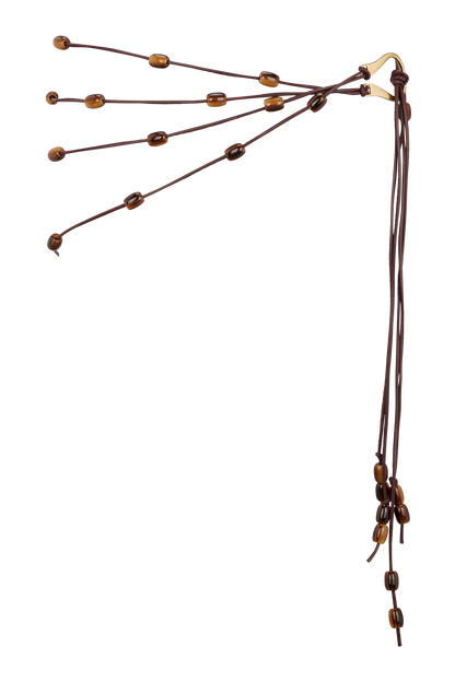 Enid Faux Leather Beaded Belt - Chocolate