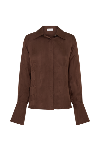 Gia Long Sleeve Satin Shirt - Chocolate