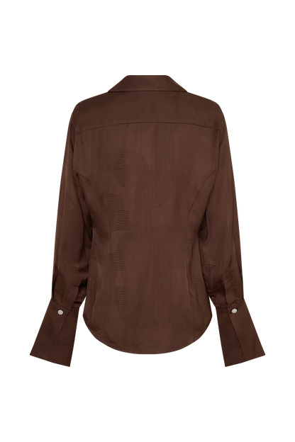 Gia Long Sleeve Satin Shirt - Chocolate