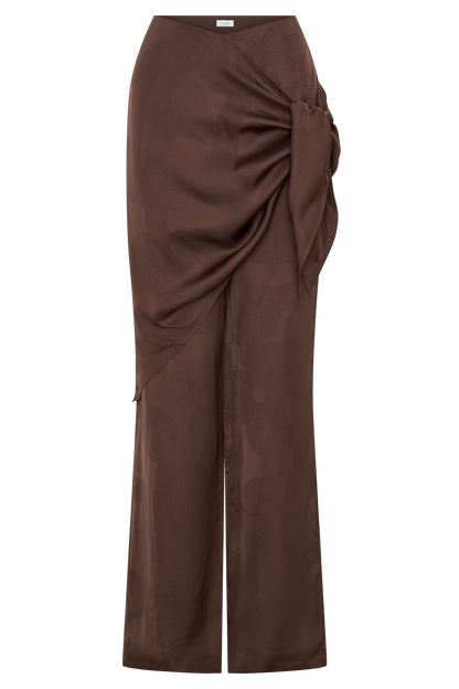 Gia Wrapped Tie Satin Pants - Chocolate