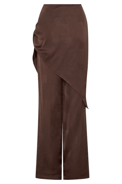 Gia Wrapped Tie Satin Pants - Chocolate