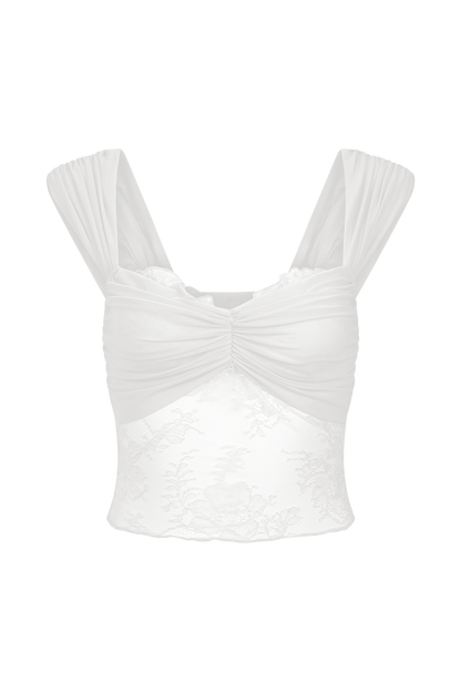 Guinevere Lace And Mesh Top - Ivory