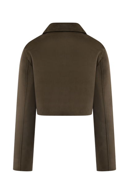 Hayes Faux Suede Collared Jacket - Chocolate