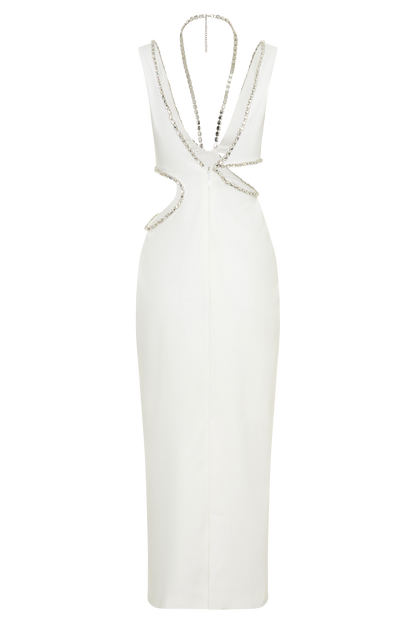 Henny Diamante Trim Cut Out Midi Dress - White