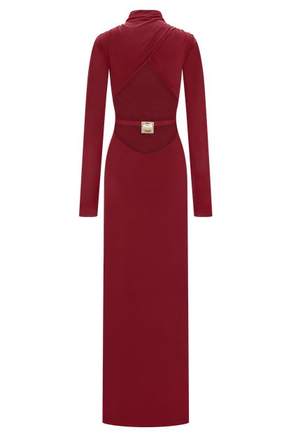 Kiyah Slinky Cut Out Maxi Dress - Red