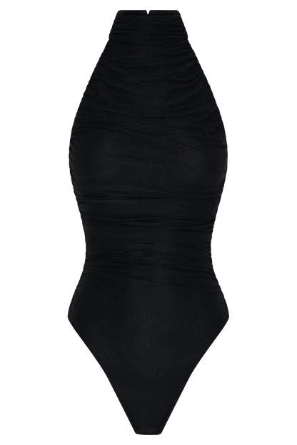 Matilda Ruched Mesh Bodysuit - Black
