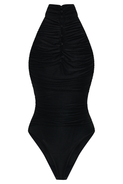 Matilda Ruched Mesh Bodysuit - Black