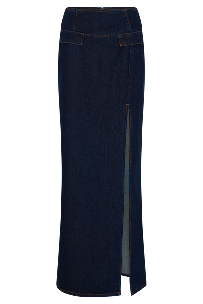 Maylena High Rise Denim Maxi Skirt - Indigo Blue