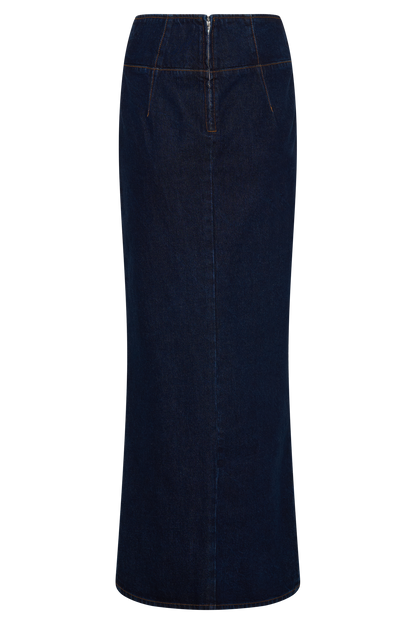 Maylena High Rise Denim Maxi Skirt - Indigo Blue