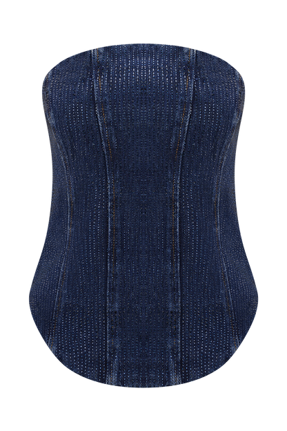Monte Strapless Diamante Denim Corset - Midnight Blue