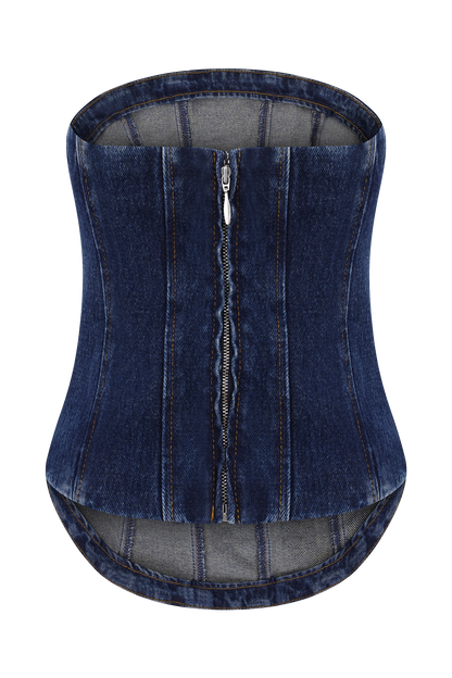 Monte Strapless Diamante Denim Corset - Midnight Blue
