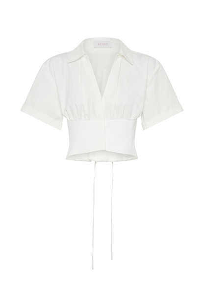 Noelia Tie Back Short Sleeve Shirt - White