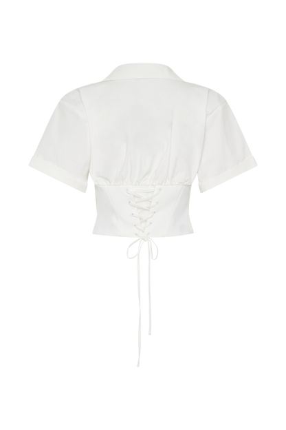 Noelia Tie Back Short Sleeve Shirt - White