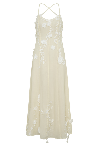 Odette Floral Lace Midi Dress - Buttermilk