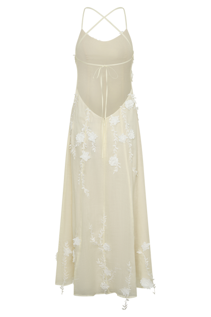 Odette Floral Lace Midi Dress - Buttermilk