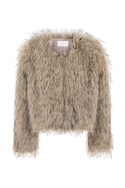 Ottie Mongolian Faux Fur Cropped Jacket - Brown Multi