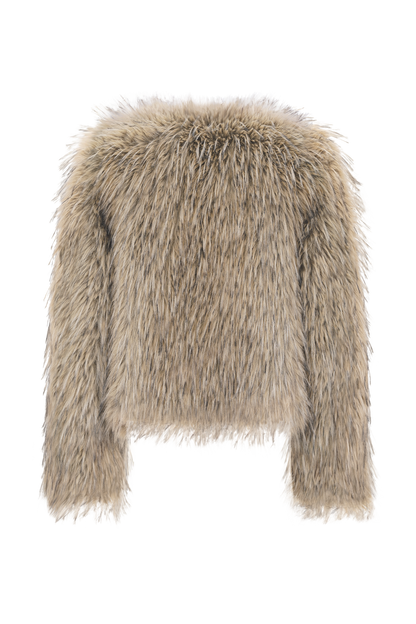Ottie Mongolian Faux Fur Cropped Jacket - Brown Multi