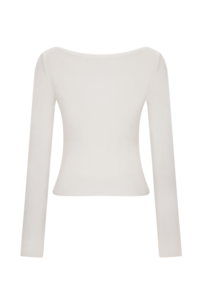 Paedyn Merino Wool Ribbed Long Sleeve Top - Ivory