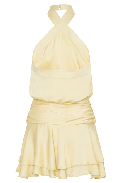 Poppy Satin Halter Mini Dress - Lemon