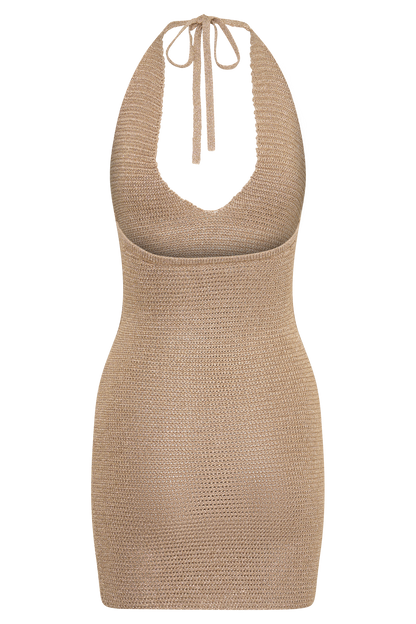 Renesmay Lurex Halter Mini Dress - Gold