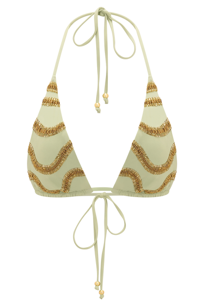 Robyn Beaded Triangle Bikini Top - Sage