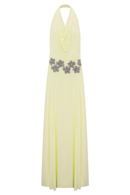 Santal Floral Chiffon Halter Maxi Dress - Lemon