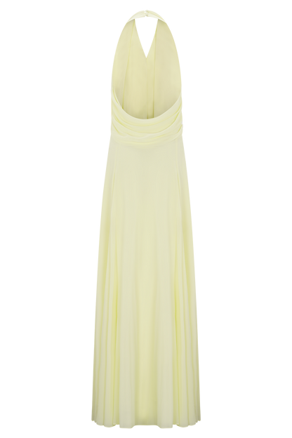 Santal Floral Chiffon Halter Maxi Dress - Lemon