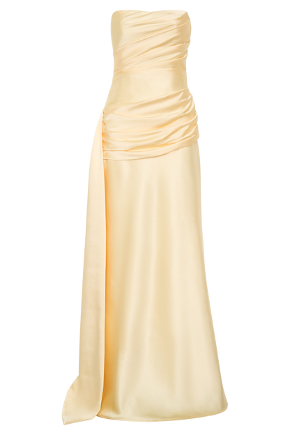 Sarah Strapless Maxi Dress With Waist Tie - Lemon