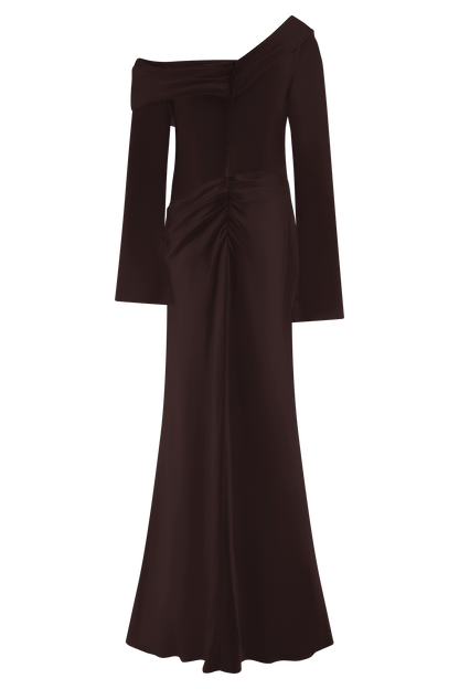 Iris Long Sleeve Satin Maxi Dress - Dark Chocolate