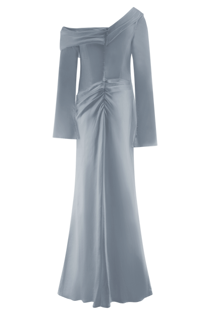 Iris Long Sleeve Satin Maxi Dress - Frosted Blue