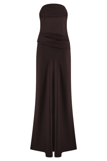 Jasmine Strapless Satin Maxi Dress - Dark Chocolate