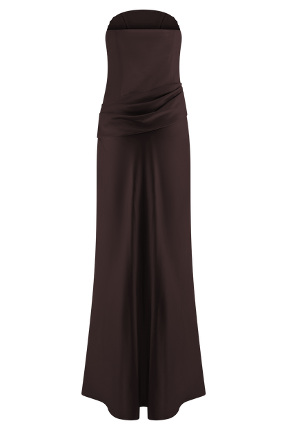 Jasmine Strapless Satin Maxi Dress - Dark Chocolate